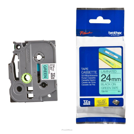 Taśma Brother laminowana 24mm x 8m czarny nadruk / zielone tło