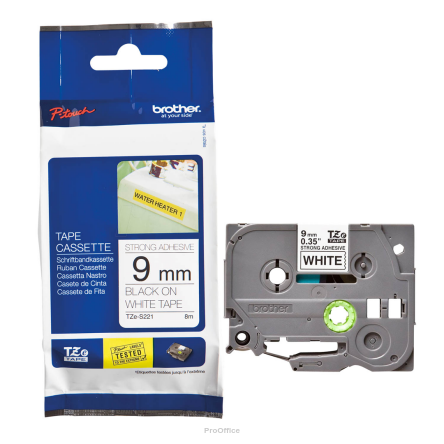 Taśma Brother laminowana z mocnym klejem 9mm x 8m czarny nadruk/białe tło