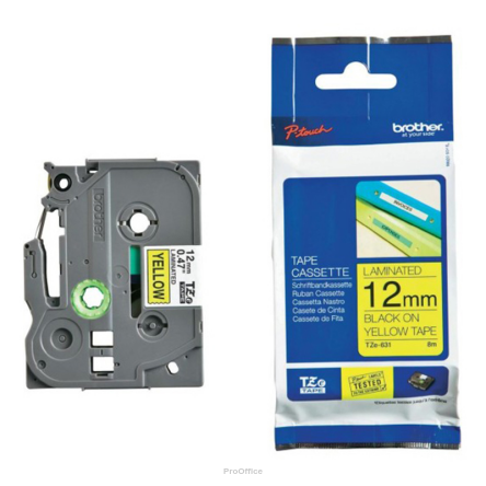 Taśma Brother laminowana 12mm x 8m czarny nadruk / żółte tło